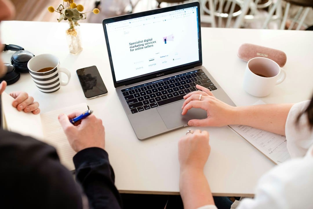 Marketing team reviewing a digital marketing agency proposal in an office